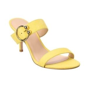 New Stuart Weitzman Belinda Suede Heeled Sandal in Lemon Yellow Size 11